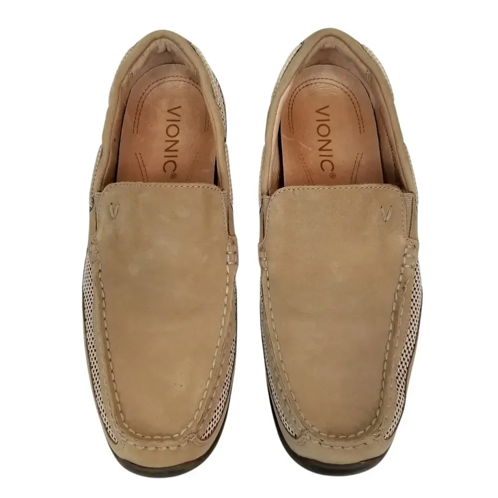 Vionic Earl Men's Leather Slip On Loafers Casual Shoes Tan Size 9.5